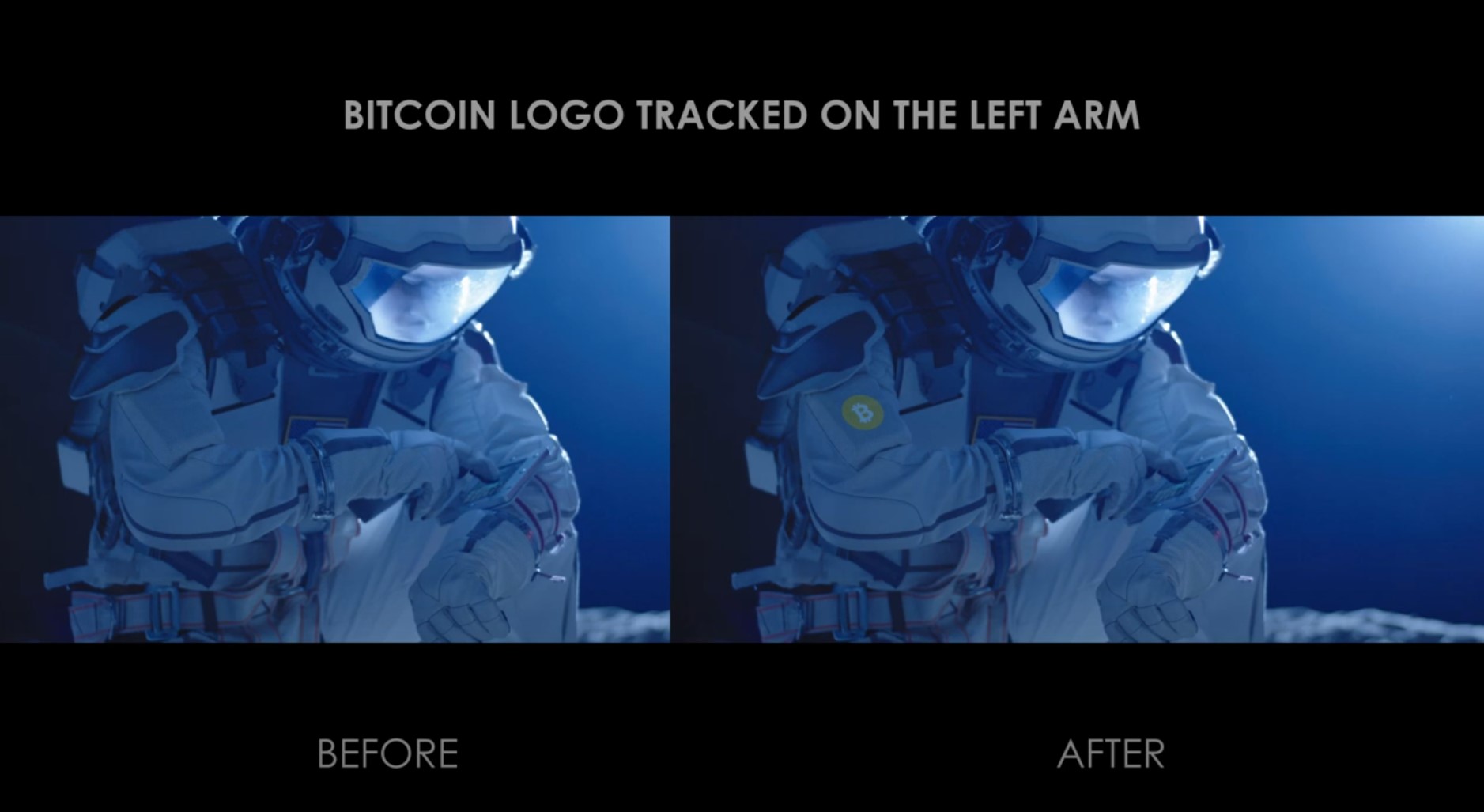 Bitcoin Logo Composited on left Arm